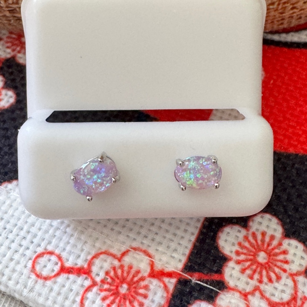 Elegant925 Sterling Silver Opal Stud Earrings $45